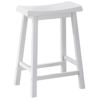 Monarch Specialties Bar Stool Set Of 2 Counter Height Saddle Seat Kitchen Wood White Contemporary Modern