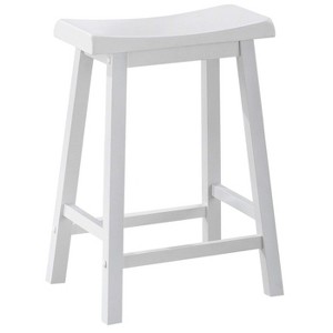 Monarch Specialties Bar Stool Set Of 2 Counter Height Saddle Seat Kitchen Wood White Contemporary Modern - 1 of 4