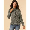 Allegra K Women's Floral Button Up Ruffle Stand Collar Long Sleeve Shirt - 3 of 4