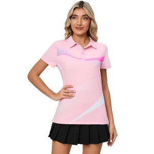 Clearlove Women's Geometric Print Short Sleeve Polo Shirt Breathable Cotton Blend Casual Collared Top - 1 of 4