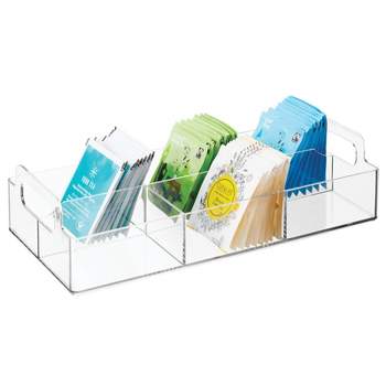 mDesign Compact Plastic Tea Storage Organizer Caddy Tote - 6 Sections - Clear