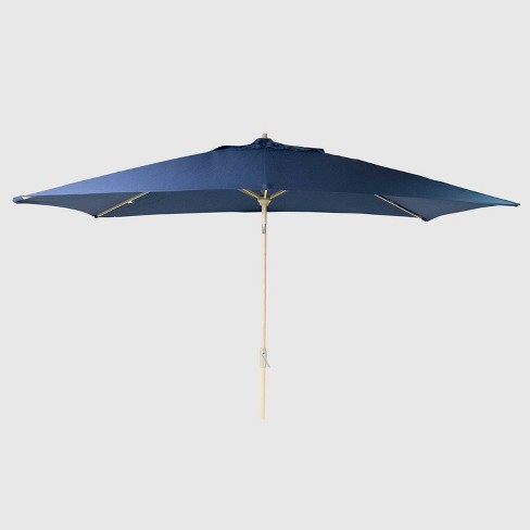 9 68 X 6 4 Rectangular Patio Umbrella Duraseason Fabric Navy Light Wood Pole Threshold Target