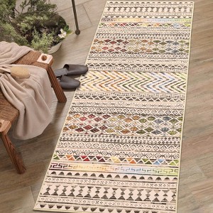 Small Throw Rug for Bedroom Kitchen Entryway - Boho Vintage Non-Slip Washable Mat, Oriental Soft Stain Resistant Low Pile Carpet - 1 of 4