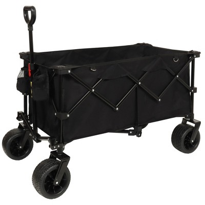 Grungis Folding Heavy Duty Wagon Cart with Adjustable Handle & Cup Holders,Shopping Cart with Quiet Wheels,Utility Cart for Camping,Shopping