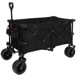 Grungis Folding Heavy Duty Wagon Cart with Adjustable Handle & Cup Holders,Shopping Cart with Quiet Wheels,Utility Cart for Camping,Shopping - 1 of 4