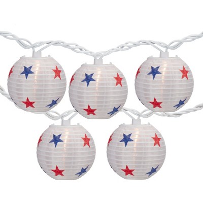Northlight 10-Count Red, White and Blue Star 4th of July Paper Lantern Patio Lights, Clear Bulbs