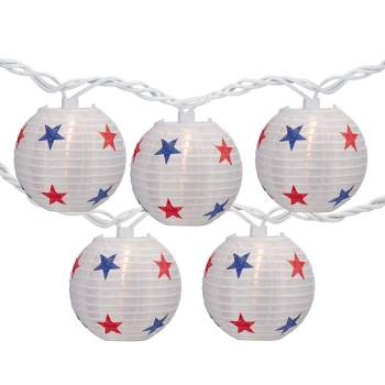 Northlight 10-Count Patriotic Stars Paper Lantern Patio Lights, Clear Bulbs