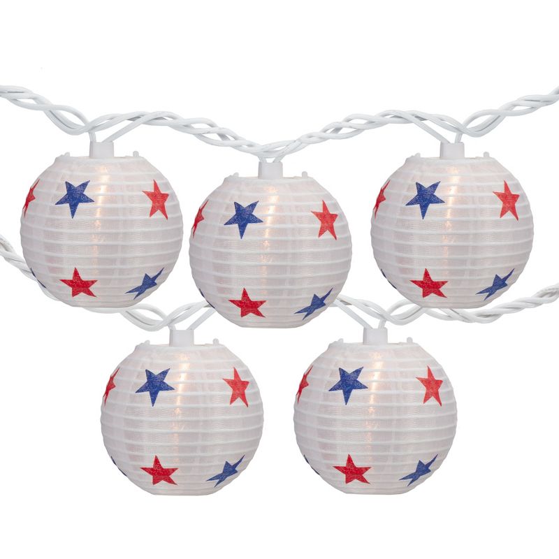 Northlight 10-Count Patriotic Stars Paper Lantern Patio Lights, Clear Bulbs, 1 of 9