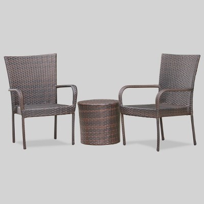 Charleston 3-Piece Brown Wicker Outdoor Stacking Chair Set