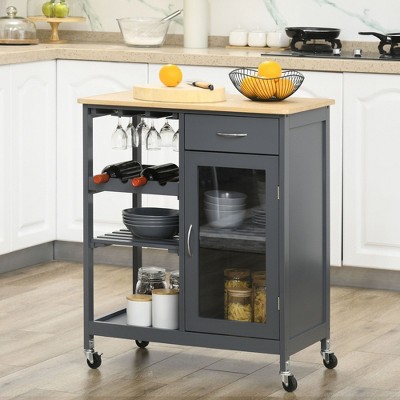 NicBex Mobile Kitchen Island Cart Morden Kitchen Carts on Wheels with Storage, 2-Tier Cabinet, 3 Open Shelves and Drawer for Kitchen