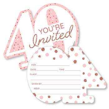Big Dot of Happiness 40th Pink Rose Gold Birthday - Shaped Fill-In Invitations - Happy Birthday Party Invitation Cards with Envelopes - Set of 12
