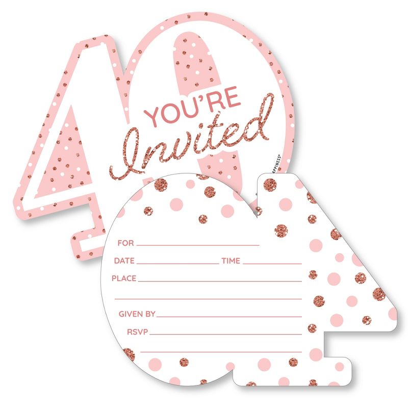 Big Dot of Happiness 40th Pink Rose Gold Birthday - Shaped Fill-In Invitations - Happy Birthday Party Invitation Cards with Envelopes - Set of 12, 1 of 8