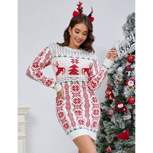 Clearlove Women's Ugly Christmas Sweater Long Sleeve Round Neck Slim Mini Dress - 1 of 4