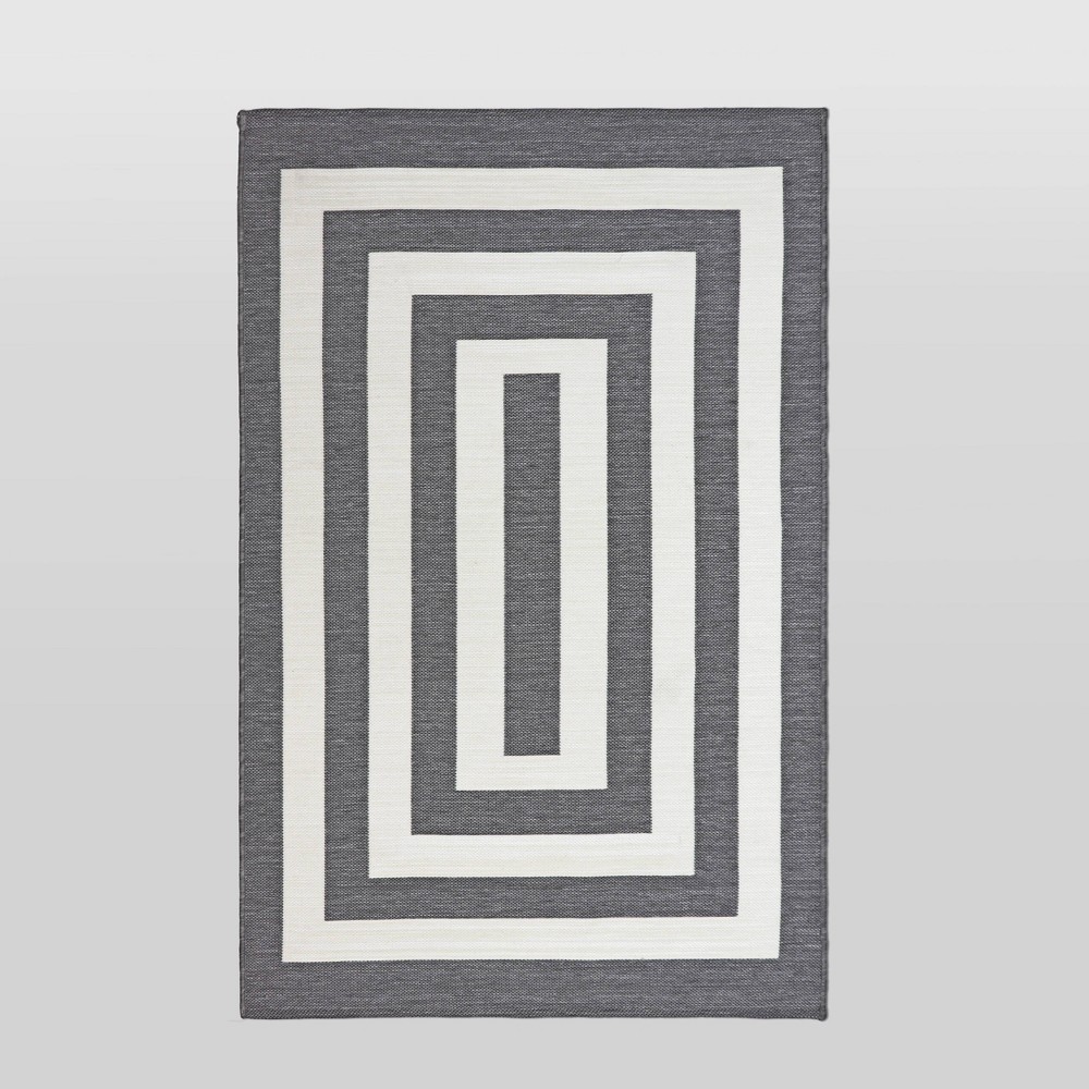 Photos - Area Rug 4'x6' Mitre Stripe Outdoor Rug Gray - Threshold™