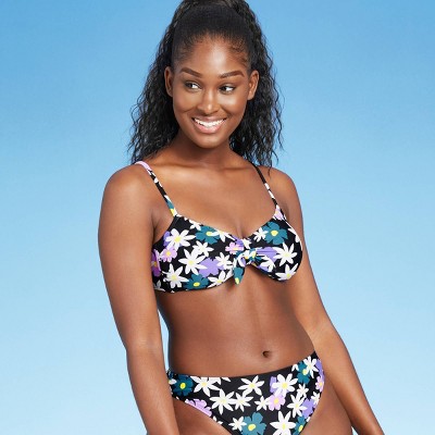 Juniors' Tie-Front Bandeau Bikini Top - Xhilaration™ Black Floral Print XS