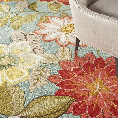 Aqua Bloom Extravaganza Round Tufted Synthetic Rug XXL