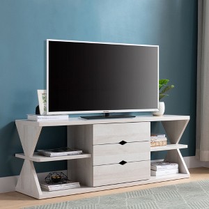 Chic Crate - Modern Media Console w/ 4 Open Shelves & 3 Drawers - Sleek TV Stand with Scandinavian Oak Finish - 1 of 4