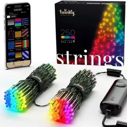 Twinkly Strings - App-Controlled LED Christmas Lights with 250 RGB (16 Million Colors) 65.6 feet. Green Wire. Indoor/Outdoor Smart Lighting Decoration