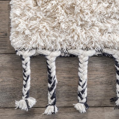 Ivory Handmade Tufted Wool Shag Area Rug 6' x 9'