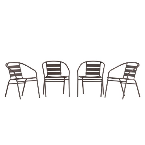 Black metal restaurant stack deals chair with aluminum slats