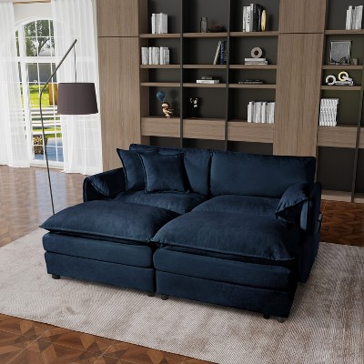 DOMETOUR Deep Seat Sectional Cloud Sofa with 2 Ottomans & Soft Pillows, Loveseat Modular Couch for Living Room, Apartment,DIY Combination