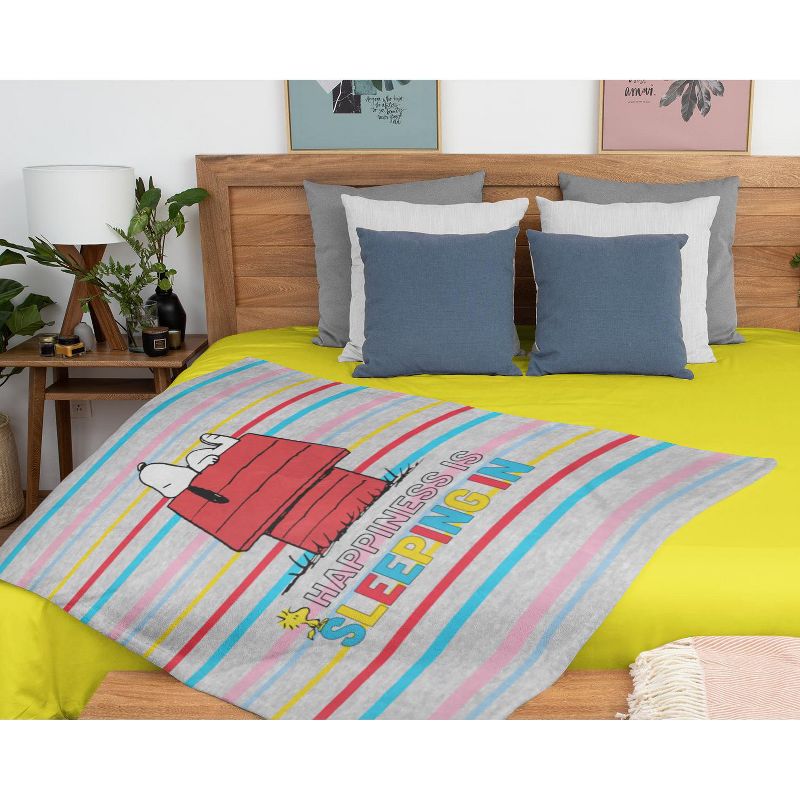 Peanuts Snoopy and Woodstock Happiness Is Sleeping In Silk Touch Throw Blanket Multicoloured, 2 of 4