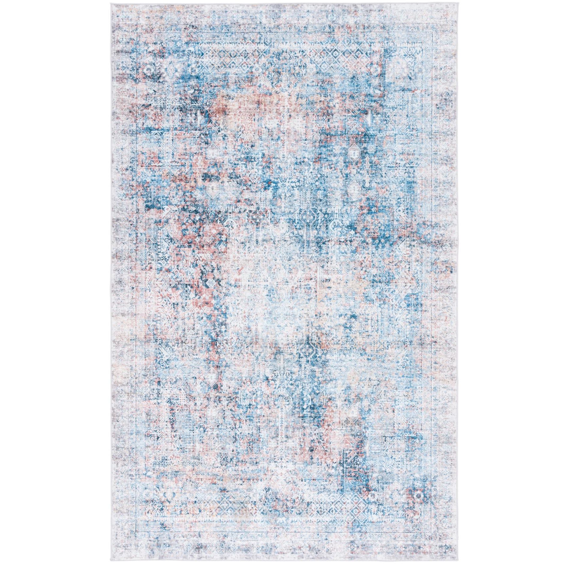 Santa Monica STM539 Machine Washable Skid-Resistant Power Loomed Indoor Area Rug - Blue/Rust - 6'x9' - Safavieh