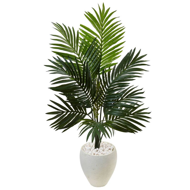 4.5ft Artificial Kentia Palm Tree In White Oval Planter - Nearly Natural, 1 of 5