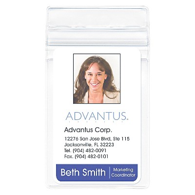 Advantus Resealable ID Badge Holder, Vertical, 2 5/8w x 3 3/4h, Clear, 50/Pack