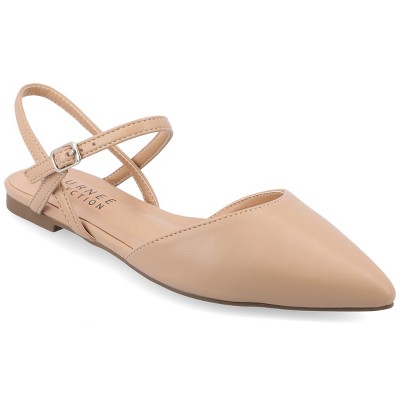 Journee Collection Women's Martine SuperNatural Shades Tru Comfort Foam  Buckle Pointed Toe Flats, Almond 8.5WD