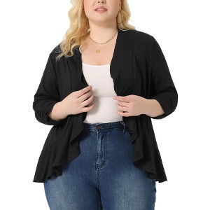 Agnes Orinda Women's Plus Size 3/4 Sleeve Open Front Ruffle Cropped Bolero Cardigans - 1 of 4