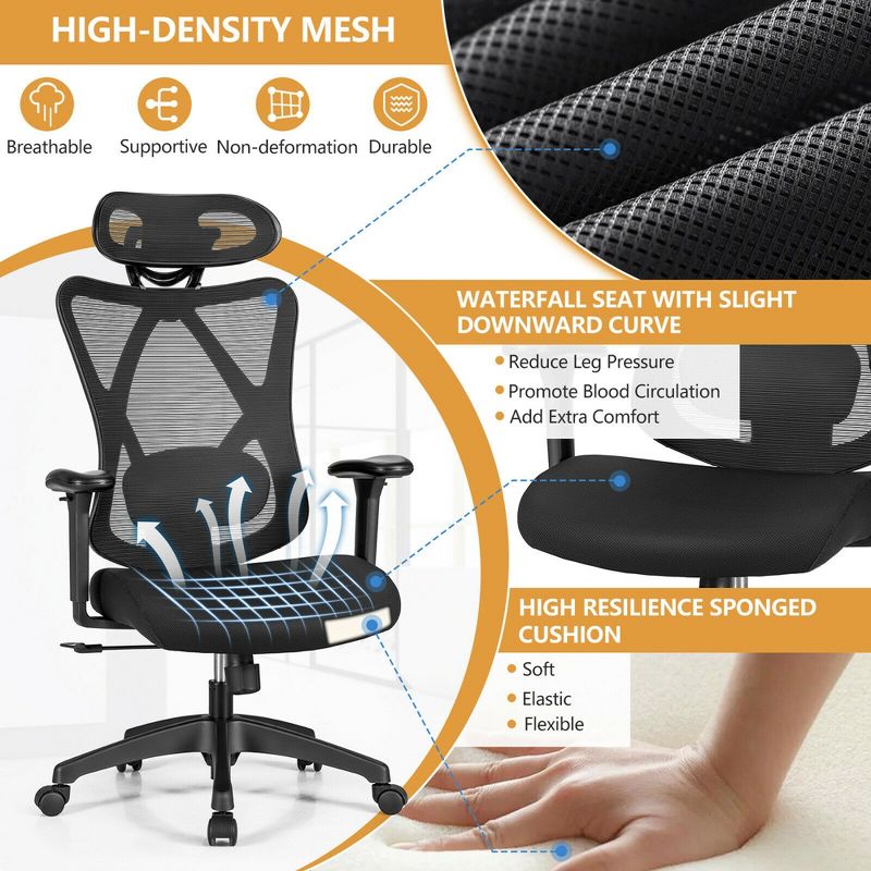 Costway Reclining Mesh Office Chair Swivel Chair w/ Adjustable Lumbar Support, 5 of 11