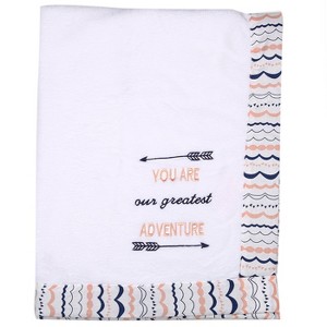 Bacati - Emma Coral/Navy White Greatest Adventure Embroidered Blanket - 1 of 4