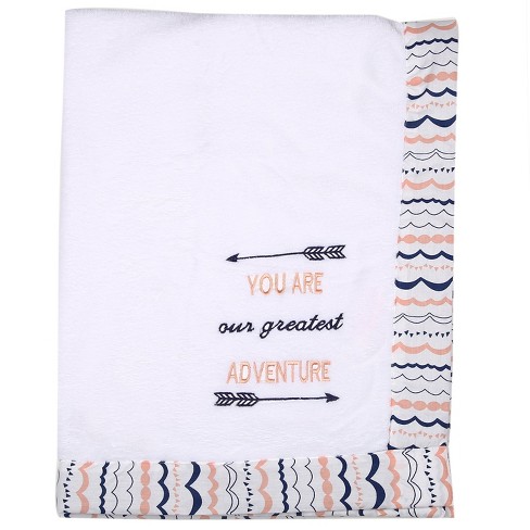 Bacati - Emma Coral/Navy White Greatest Adventure Embroidered Blanket - image 1 of 4