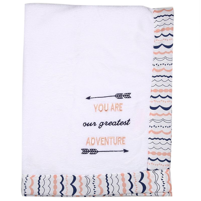 Bacati - Emma Coral/Navy White Greatest Adventure Embroidered Blanket, 1 of 5