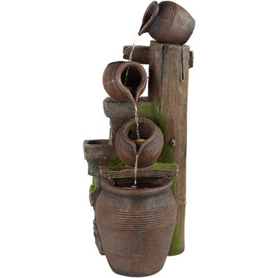 John Timberland Rustic Outdoor Floor Water Fountain with Light LED 39 1/4" High Four Pot Cascading for Yard Garden Patio Deck Home