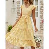Clearlove Women's Summer Casual Dresses Cap Ruffle Sleeve V Neck Button Belted Boho Maxi Dress - 3 of 4