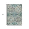 Teal Blue Fern Green And Beige Floral Washable Indoor Outdoor Area Rug - 3 of 4