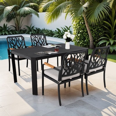 Nicbex 5 PCS Outdoor Dining Set,1 Table with Umbrella Hole,4 Dining Chairs with Removable Cushion,Patio Conversation Sets for Garden&Backyard,Black