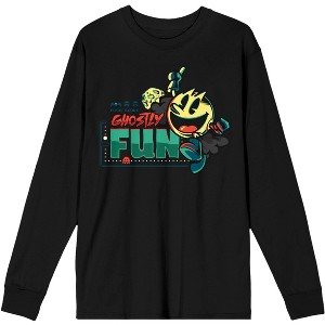 PacMan Ghostly Fun Men's Black Long Sleeve Shirt - 1 of 2