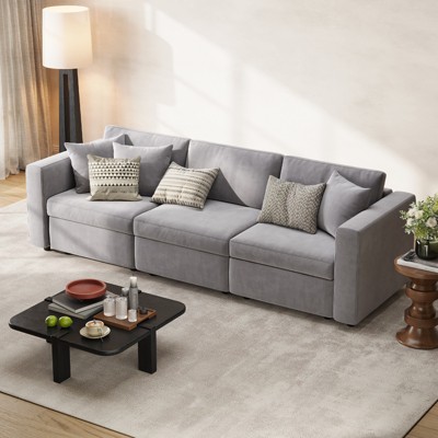 Buenhomino Modern DIY Sectional Sofa, Modular Sectional Couches for Living Room，Light Gray Velvet