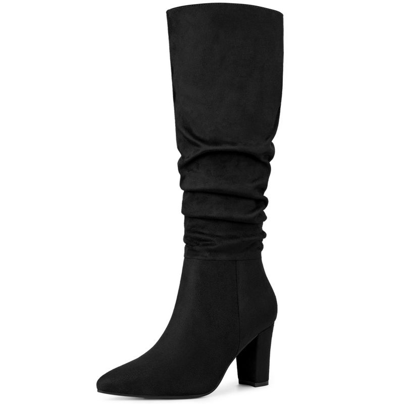 Allegra K Women's Pointed Toe Chunky Heel Knee High Boots, 1 of 7