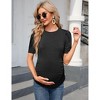 Clearlove Maternity T Shirts Women's Knit Floral Print Tops Crew Neck Pregnancy Short Sleeve Striped Ruched Side Casual Tops - 3 of 4