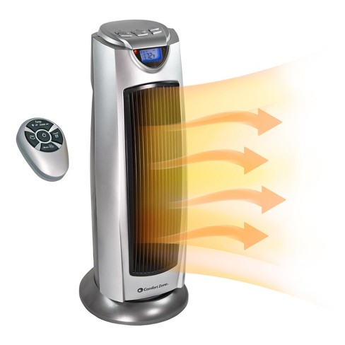 Comfort Zone 1500 Watt Remote Control Ceramic Oscillating Digital Tower  Heater Cz499r Silver : Target