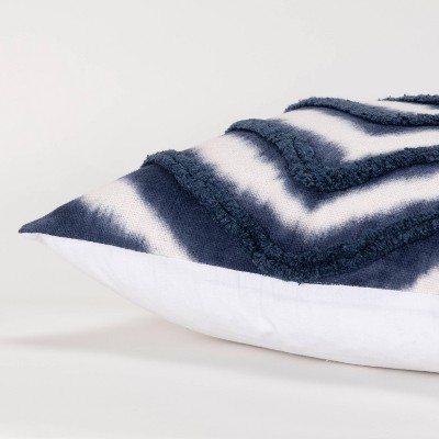 20" Blue and White Cotton Chevron Throw Pillow Cover