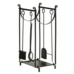 Syemin Firewood Racks and Carriers Firewood Rack with Fireplace Tools Indoor Outdoor Firewood Holder Flat Bottom 2 Tiers, Black, 14.5"*13.75"*30.25" - 1 of 4
