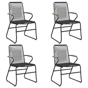 vidaXL 22.8x23.2x33.7 Inches Black PVC Rattan Garden/Patio Chairs with Solid Teak Wood, Weather-Resistant, Comfortable Seating Experience, Set of 4 - 1 of 4