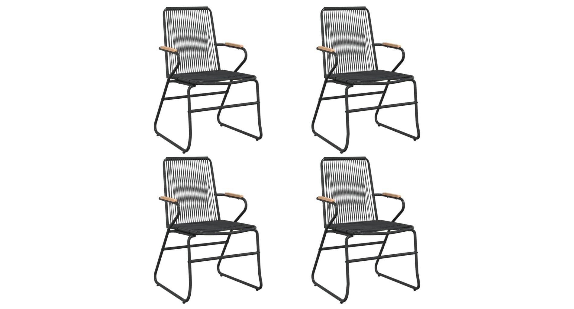 vidaXL 22.8x23.2x33.7 Inches Black PVC Rattan Garden/Patio Chairs with Solid Teak Wood, Weather-Resistant, Comfortable Seating Experience, Set of 4