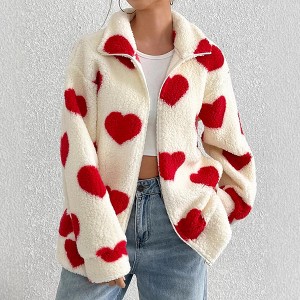 Women's Button Down Cardigan Cute Heart Print V Neck Soft Cardigan Sweater Coat - 1 of 4