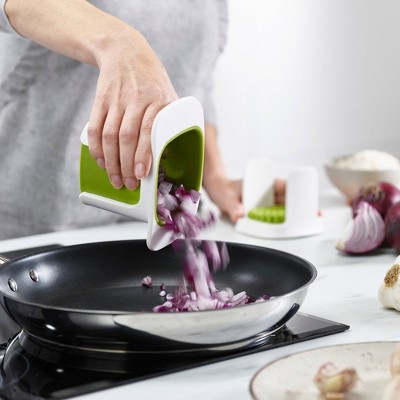 White and Green Box-Shaped Vegetable Chopper with Stainless Steel Blades